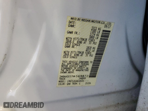 2017 Nissan Titan SV z VIN 1N6AA1E57HN569872, wystawiony jako Copart lot #53254555 z przebiegiem 170 573 mil mil oraz Szkoda całkowita • Salvage title. Historia ofert i sprzedaży dostępna na DreamBid. Obrazek 12.