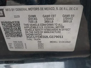 2020 Chevrolet Silverado 1500 LT with VIN 3GCUYDED2LG179011, listed as a IAAI auction lot 41962354 with 68,130 mi miles and . Bid and sale history available at DreamBid. Image 9.