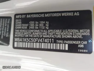 2015 BMW 2 Series 228i with VIN WBA1K5C50FV474011, listed as a IAAI auction lot 41805879 with 83,489 mi miles. Bid and sale history available at carsss.com. Image 8.