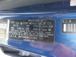 2019 Kia Forte S with VIN 3KPF34AD8KE022803, listed as a IAAI auction lot 41804321 with 80,456 mi miles. Bid and sale history available at carsss.com. Image 9.