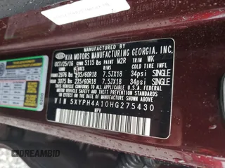 2017 Kia Sorento EX with VIN 5XYPH4A10HG275430, listed as a Copart auction lot 44889265 with 70,154 mi miles and Salvage title. Bid and sale history available at DreamBid. Image 13.