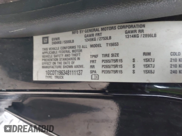 2004 Chevrolet Colorado LS Z71 with VIN 1GCDT196348111137, listed as a IAAI auction lot 41482484 with 236,180 mi miles. Bid and sale history available at carsss.com. Image 9.