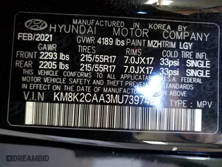 2021 Hyundai Kona SEL with VIN KM8K2CAA3MU739742, listed as a Copart auction lot 87004564 with 55,786 mi miles and Clean Title. Bid and sale history available at carsss.com. Image 13.