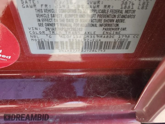2018 Nissan Sentra SR z VIN 3N1AB7AP8JY286743, wystawiony jako Copart lot #57044225 z przebiegiem 82 138 mil mil oraz Szkoda całkowita • Salvage title. Historia ofert i sprzedaży dostępna na DreamBid. Obrazek 12.