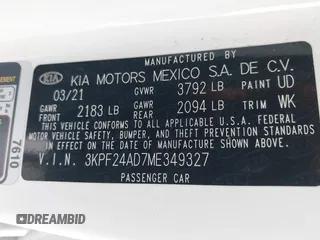 2021 Kia Forte FE with VIN 3KPF24AD7ME349327, listed as a IAAI auction lot 42166949 with 71,217 mi miles and . Bid and sale history available at DreamBid. Image 9.