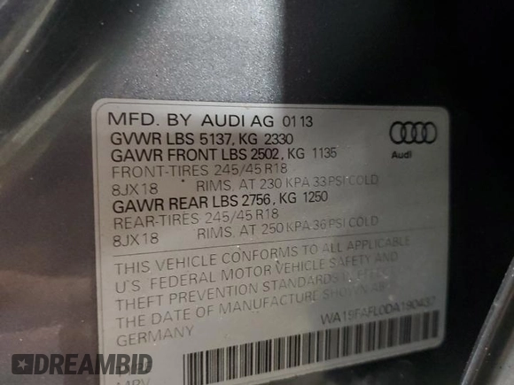 2013 Audi allroad A4 Premium z VIN WA19FAFL0DA190437, wystawiony jako Copart lot #84167374 z przebiegiem 299 482 mil mil oraz Szkoda całkowita • Salvage title. Historia ofert i sprzedaży dostępna na DreamBid. Obrazek 14.
