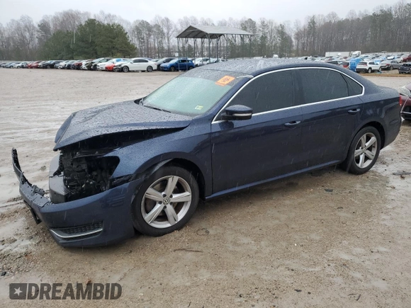 2014 Volkswagen Passat SE with VIN 1VWBT7A37EC098304, listed as a Copart auction lot 47941165 with 139,759 mi miles and Salvage title. Bid and sale history available at DreamBid. Image 1.