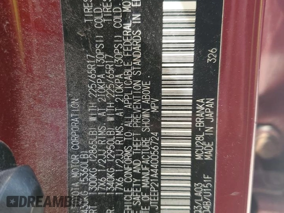 2004 Toyota Highlander с VIN JTEEP21A440056724, выставлен на аукционе Copart как лот 60978965 с пробегом 192 978 миль миль и Чистый • Clean title. История ставок и продаж доступна на DreamBid. Изображение 13.