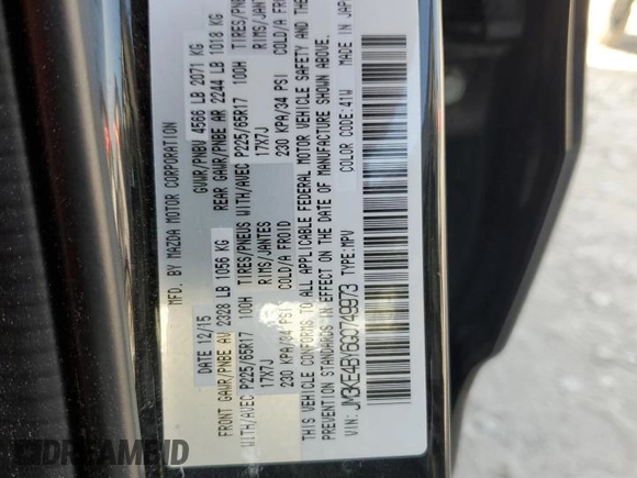 2016 Mazda CX-5 Sport with VIN JM3KE4BY6G0749973, listed as a Copart auction lot 54131635 with 97,480 mi miles and Salvage title. Bid and sale history available at DreamBid. Image 14.