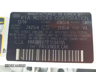 2015 Kia Optima LX z VIN KNAGM4A71F5594595, wystawiony jako IAAI lot #42226773 z przebiegiem 133 194 mil mil oraz . Historia ofert i sprzedaży dostępna na DreamBid. Obrazek 9.