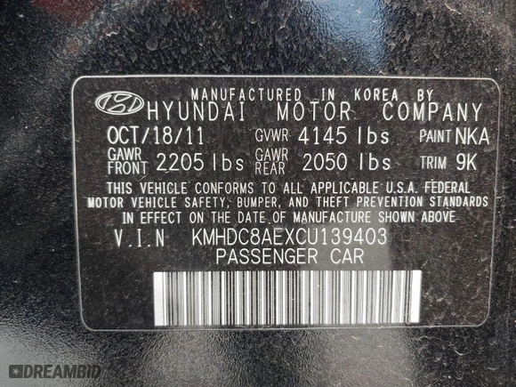 2012 Hyundai Elantra Touring SE with VIN KMHDC8AEXCU139403, listed as a IAAI auction lot 41862954 with 116,661 mi miles. Bid and sale history available at carsss.com. Image 9.