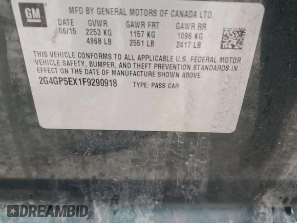 2015 Buick Regal Premium I с VIN 2G4GP5EX1F9290918, выставлен на аукционе Copart как лот 48804614 с пробегом 108 790 миль миль и Списание • Salvage title. История ставок и продаж доступна на DreamBid. Изображение 12.