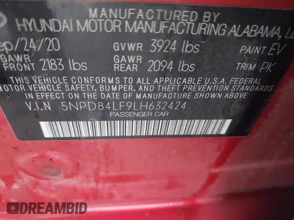 2020 Hyundai Elantra SEL with VIN 5NPD84LF9LH632424, listed as a IAAI auction lot 42099519 with 111,077 mi miles and . Bid and sale history available at DreamBid. Image 9.