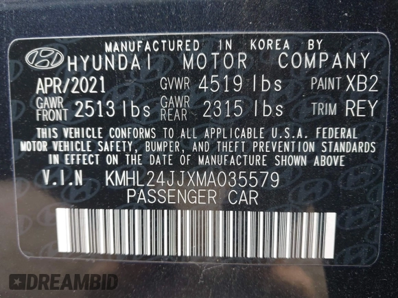 2021 Hyundai Sonata Hybrid Blue with VIN KMHL24JJXMA035579, listed as a IAAI auction lot 41688249 with 31,726 mi miles. Bid and sale history available at carsss.com. Image 9.