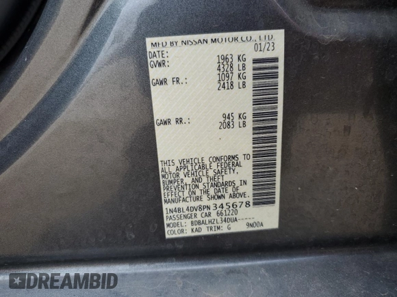 2023 Nissan Altima SV z VIN 1N4BL4DV8PN345678, wystawiony jako Copart lot #51351895 z przebiegiem 47 809 mil mil oraz Czysty tytuł • Clean title. Historia ofert i sprzedaży dostępna na DreamBid. Obrazek 12.