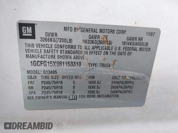 2008 Chevrolet Express Cargo Van with VIN 1GCFG15X081153310, listed as a IAAI auction lot 41892125 with 297,669 mi miles. Bid and sale history available at carsss.com. Image 9.