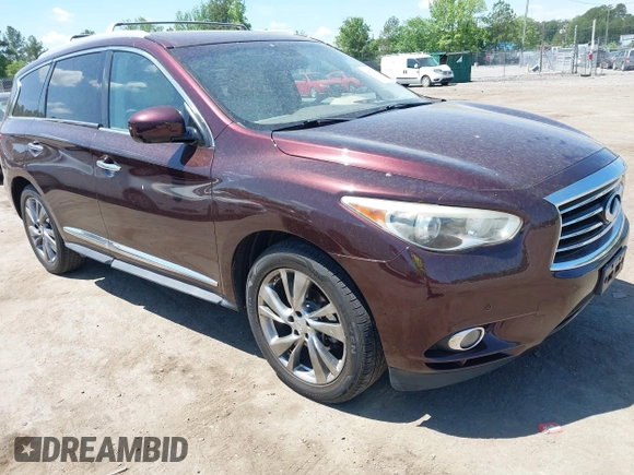 2013 Infiniti JX35 z VIN 5N1AL0MM5DC325543, wystawiony jako IAAI lot #42179986 z przebiegiem 174 743 mil mil oraz . Historia ofert i sprzedaży dostępna na DreamBid. Obrazek 1.