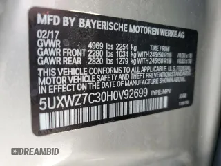 2017 BMW X3 sDrive28i with VIN 5UXWZ7C30H0V92699, listed as a Copart auction lot 56203265 with 101,328 mi miles and Salvage Title. Bid and sale history available at DreamBid. Image 13.
