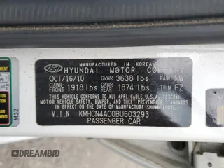 2011 Hyundai Accent GLS z VIN KMHCN4AC0BU603293, wystawiony jako Copart lot #58780435 z przebiegiem 55 222 mil mil oraz Szkoda całkowita • Salvage title. Historia ofert i sprzedaży dostępna na DreamBid. Obrazek 12.
