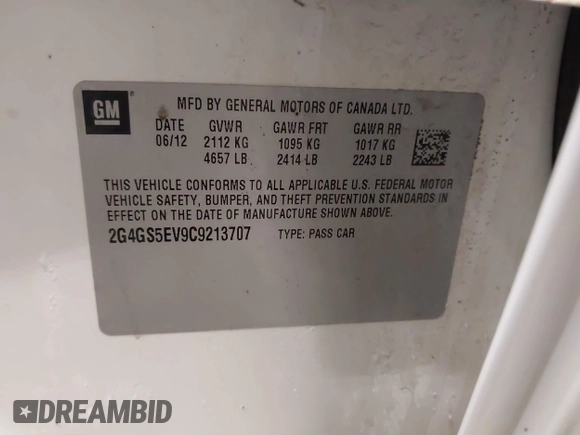 2012 Buick Regal Turbo Premium 1 с VIN 2G4GS5EV9C9213707, выставлен на аукционе IAAI как лот 41450247 с пробегом 150 474 миль миль и . История ставок и продаж доступна на DreamBid. Изображение 9.