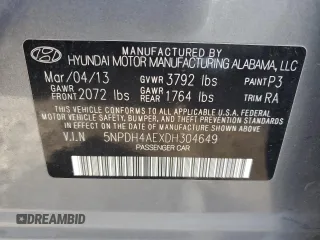 2013 Hyundai Elantra Limited with VIN 5NPDH4AEXDH304649, listed as a Copart auction lot 52179705 with 149,022 mi miles and Salvage Title. Bid and sale history available at DreamBid. Image 12.