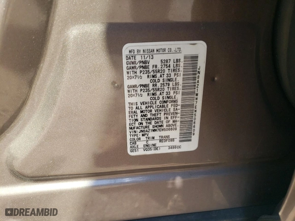 2014 Nissan Murano SV with VIN JN8AZ1MW7EW506609, listed as a Copart auction lot 50007465 with 103,922 mi miles and Salvage Title. Bid and sale history available at carsss.com. Image 13.