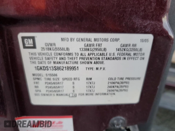 2006 GMC Envoy SLT with VIN 1GKDS13S862189951, listed as a Copart auction lot 88684475 with 277,574 mi miles and Salvage Title. Bid and sale history available at carsss.com. Image 13.