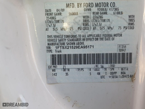 2009 Ford Super Duty F-250 SRW XL with VIN 1FTSX21529EA95171, listed as a Copart auction lot 46537735 with 0 mi miles and Clean Title. Bid and sale history available at carsss.com. Image 12.