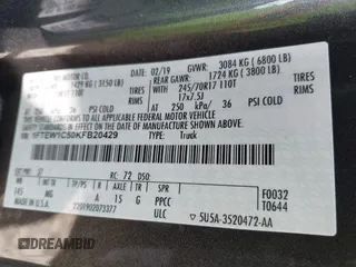 2019 Ford F-150 XL with VIN 1FTEW1C50KFB20429, listed as a IAAI auction lot 41714932 with 134,876 mi miles and . Bid and sale history available at DreamBid. Image 9.