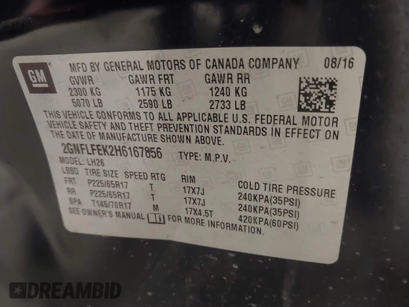 2017 Chevrolet Equinox LT with VIN 2GNFLFEK2H6167856, listed as a IAAI auction lot 40158643 with 134,122 mi miles. Bid and sale history available at carsss.com. Image 9.