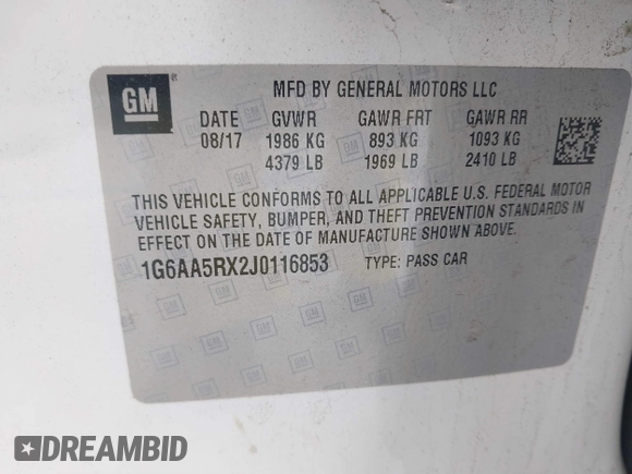 2018 Cadillac ATS RWD z VIN 1G6AA5RX2J0116853, wystawiony jako IAAI lot #41731111 z przebiegiem 91 135 mil mil oraz . Historia ofert i sprzedaży dostępna na DreamBid. Obrazek 9.