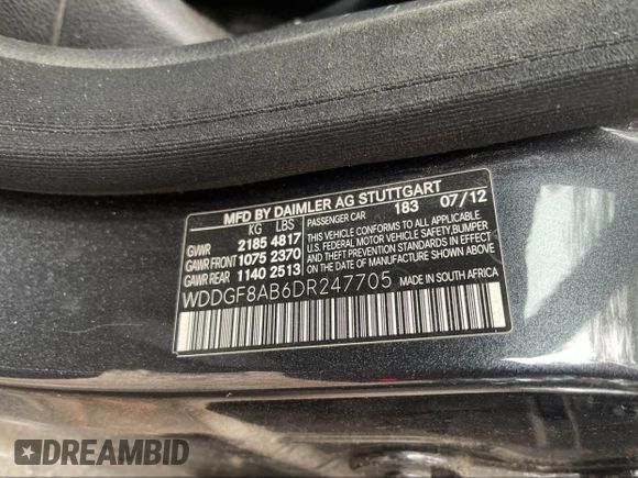 2013 Mercedes-Benz C 300 Sport with VIN WDDGF8AB6DR247705, listed as a IAAI auction lot 42196857 with 113,664 mi miles and . Bid and sale history available at DreamBid. Image 9.