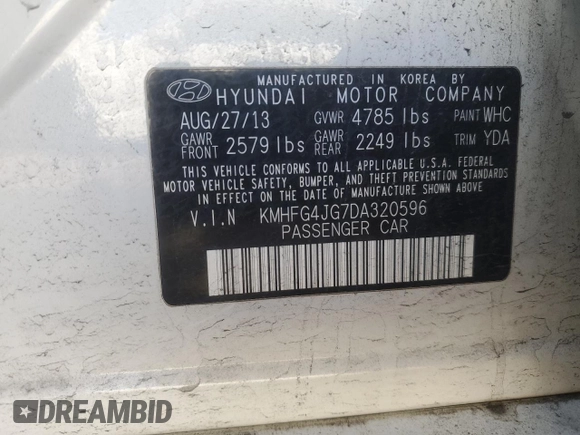 2013 Hyundai Azera with VIN KMHFG4JG7DA320596, listed as a Copart auction lot 82573004 with 137,699 mi miles and Salvage Title. Bid and sale history available at carsss.com. Image 15.