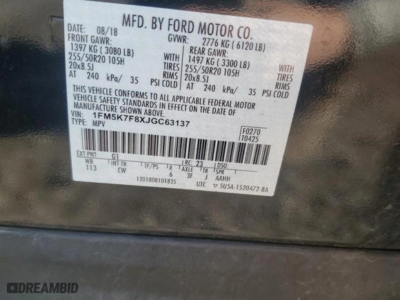 2018 Ford Explorer Limited with VIN 1FM5K7F8XJGC63137, listed as a Copart auction lot 51897435 with 125,801 mi miles and Salvage Title. Bid and sale history available at carsss.com. Image 13.