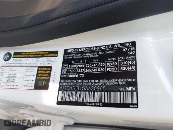 2016 Mercedes-Benz GLE 350 z VIN 4JGDA5JB1GA630265, wystawiony jako IAAI lot #41983531 z przebiegiem 205 253 mil mil oraz . Historia ofert i sprzedaży dostępna na DreamBid. Obrazek 9.