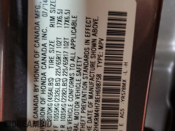 2014 Honda CR-V EX-L with VIN 2HKRM4H78EH698758, listed as a Copart auction lot 51436625 with 129,291 mi miles and Salvage Title. Bid and sale history available at carsss.com. Image 13.