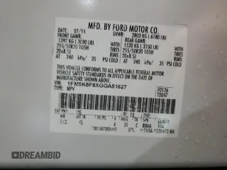 2016 Ford Explorer Limited with VIN 1FM5K8F8XGGA51627, listed as a Copart auction lot 49897945 with 187,919 mi miles and Salvage Title. Bid and sale history available at carsss.com. Image 14.