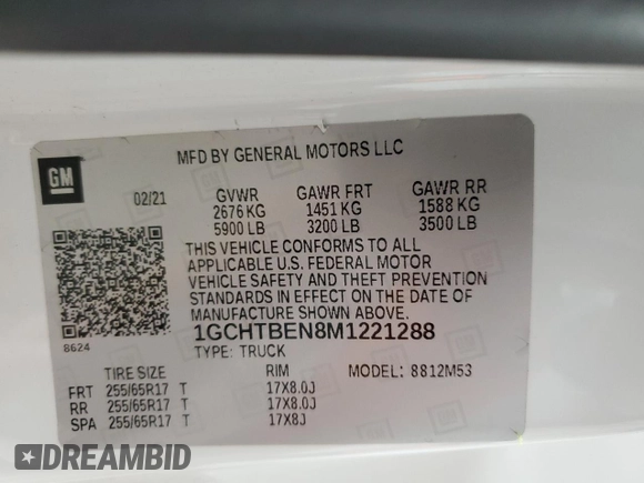 2021 Chevrolet Colorado 4WD Work Truck with VIN 1GCHTBEN8M1221288, listed as a Copart auction lot 46984125 with 86,044 mi miles and Salvage Title. Bid and sale history available at carsss.com. Image 13.