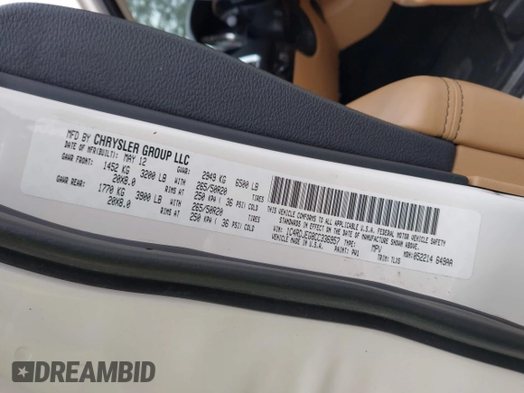2012 Dodge Durango Citadel with VIN 1C4RDJEG8CC336957, listed as a IAAI auction lot 42309501 with 196,610 mi miles and . Bid and sale history available at DreamBid. Image 9.
