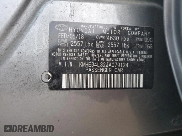 2018 Hyundai Sonata Hybrid Limited with VIN KMHE34L32JA079124, listed as a Copart auction lot 82719234 with 162,604 mi miles and Salvage Title. Bid and sale history available at carsss.com. Image 14.