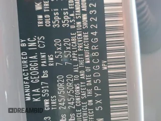 2024 Kia Telluride SX Prestige X-Pro z VIN 5XYP5DGC8RG422323, wystawiony jako Copart lot #55699535 z przebiegiem 18 348 mil mil oraz Szkoda całkowita • Salvage title. Historia ofert i sprzedaży dostępna na DreamBid. Obrazek 14.