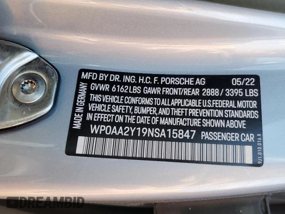 2022 Porsche Taycan z VIN WP0AA2Y19NSA15847, wystawiony jako Copart lot #54012535 z przebiegiem 28 002 mil mil oraz Szkoda całkowita • Salvage title. Historia ofert i sprzedaży dostępna na DreamBid. Obrazek 13.