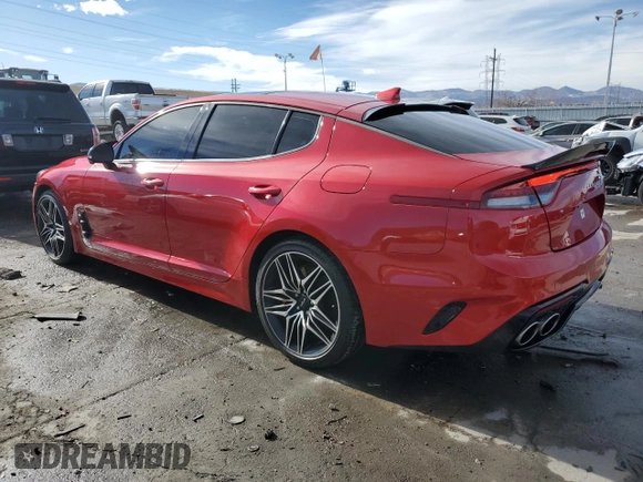 2023 Kia Stinger GT2 with VIN KNAE55LC4P6133603, listed as a Copart auction lot 43365515 with 16,598 mi miles and Salvage Title. Bid and sale history available at carsss.com. Image 2.