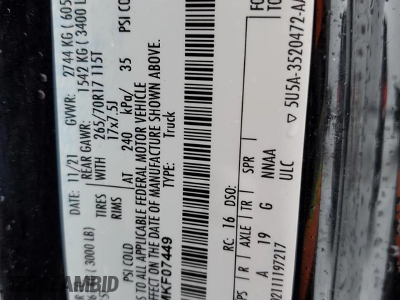 2021 Ford F-150 XL with VIN 1FTMF1EB1MKF07449, listed as a Copart auction lot 37636924 with 43,361 mi miles and . Bid and sale history available at DreamBid. Image 12.