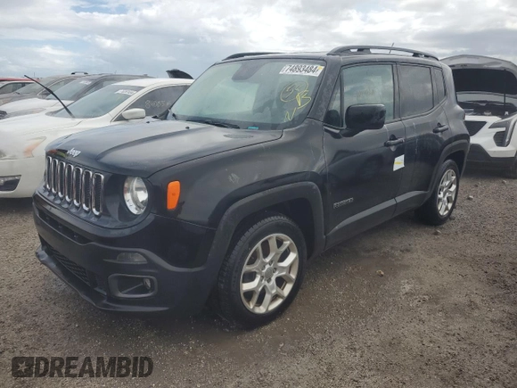 2016 Jeep Renegade Latitude with VIN ZACCJABT0GPE37654, listed as a Copart auction lot 74893484 with Not Provided miles and Salvage Title. Bid and sale history available at carsss.com. Image 1.