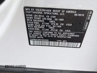 2019 Volkswagen Atlas SEL R-Line with VIN 1V2RR2CA6KC594588, listed as a IAAI auction lot 41686713 with 125,180 mi miles and . Bid and sale history available at DreamBid. Image 9.