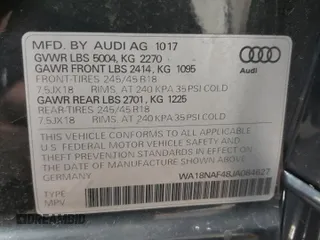 2018 Audi A4 allroad Premium Plus with VIN WA18NAF48JA084627, listed as a Copart auction lot 77984954 with 46,640 mi miles and Salvage Title. Bid and sale history available at carsss.com. Image 13.