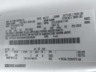 2017 Ford F-150 XL with VIN 1FTEW1EF3HKD53520, listed as a IAAI auction lot 42594568 with 195,935 mi miles and . Bid and sale history available at DreamBid. Image 9.