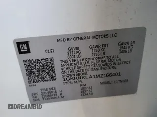 2021 GMC Acadia SLE with VIN 1GKKNKLA1MZ166401, listed as a Copart auction lot 42121285 with 53,959 mi miles and Salvage Title. Bid and sale history available at DreamBid. Image 13.