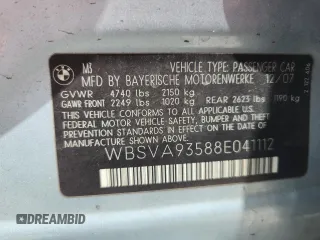 2008 BMW 3 Series M3 с VIN WBSVA93588E041112, выставлен на аукционе Copart как лот 60320135 с пробегом 129 282 миль миль и Списание • Salvage title. История ставок и продаж доступна на DreamBid. Изображение 13.
